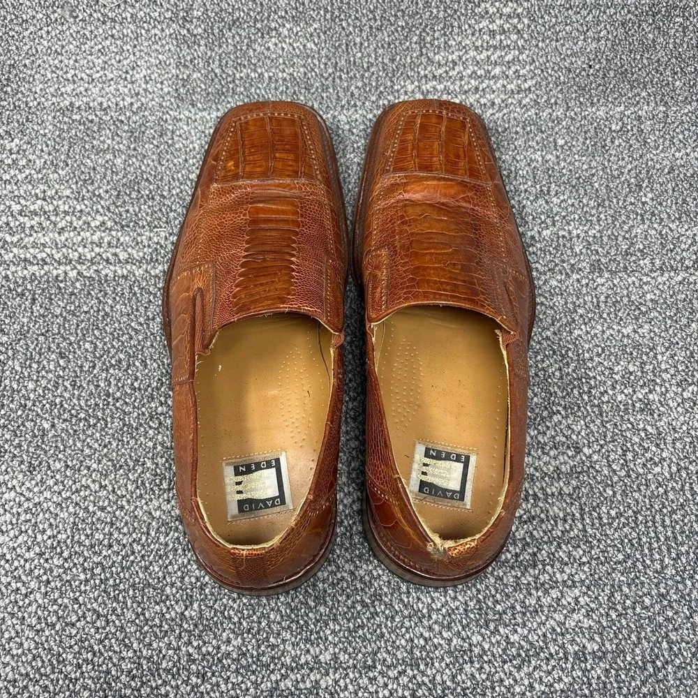 David Eden Men's 11 Genuine Crocodile Ostrich Exotic Leather Loafers Brown